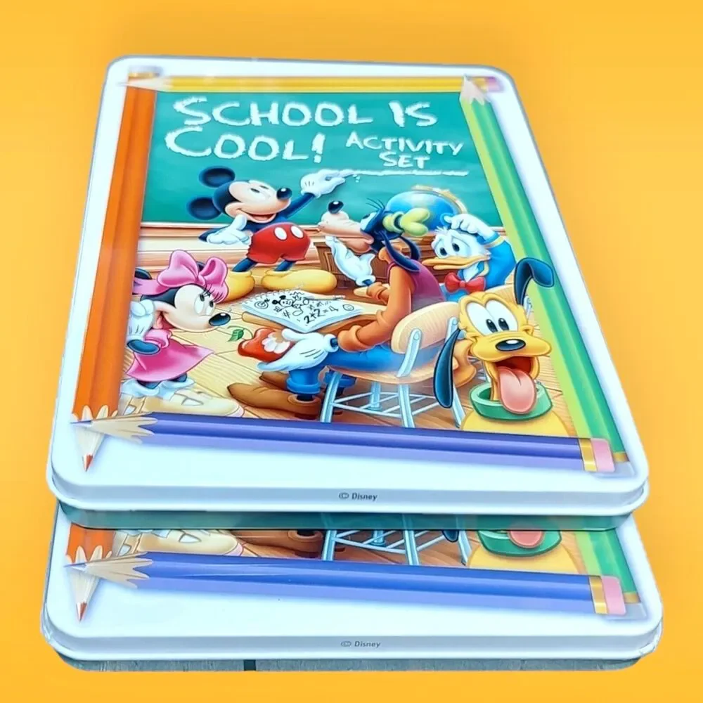 Set of 2 New Disney Mickey Mouse & Friends School is Cool Activity Pencil Tins